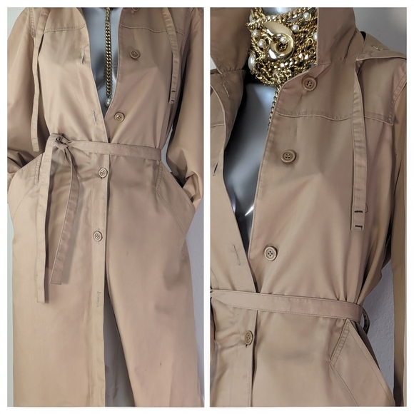 London Fog VinTage Classic Hooded Button Down Trench Coat - Picture 7 of 13